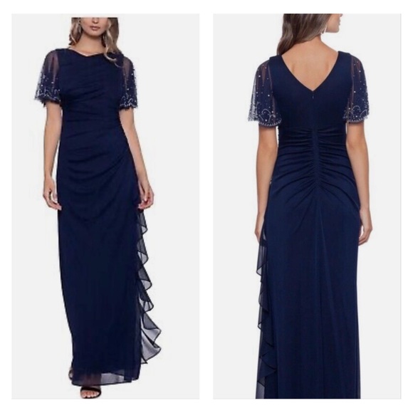 Betsy & Adam Cascading Ruffle Gown - Picture 1 of 15